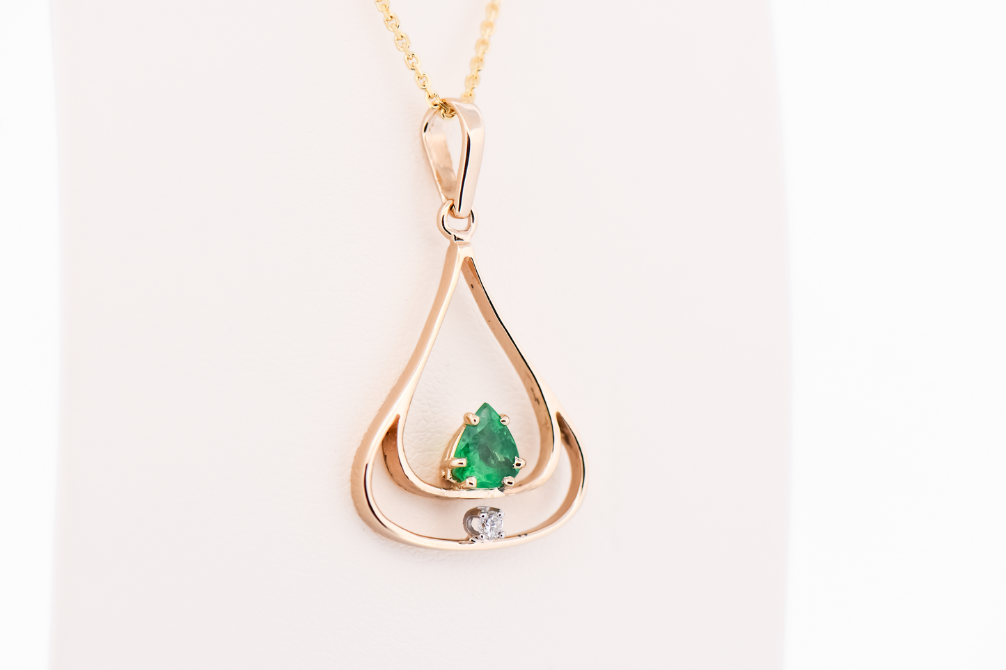Vintage Emerald & Diamond Pendant with Abstract Yellow Gold Frame
