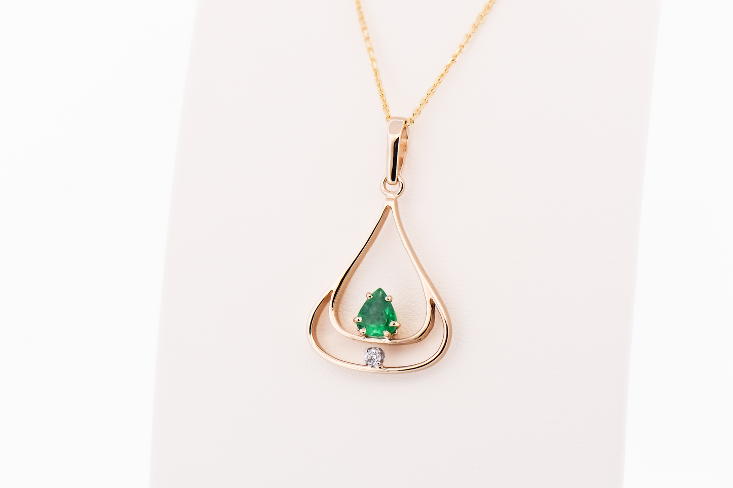 Vintage Emerald & Diamond Pendant with Abstract Yellow Gold Frame