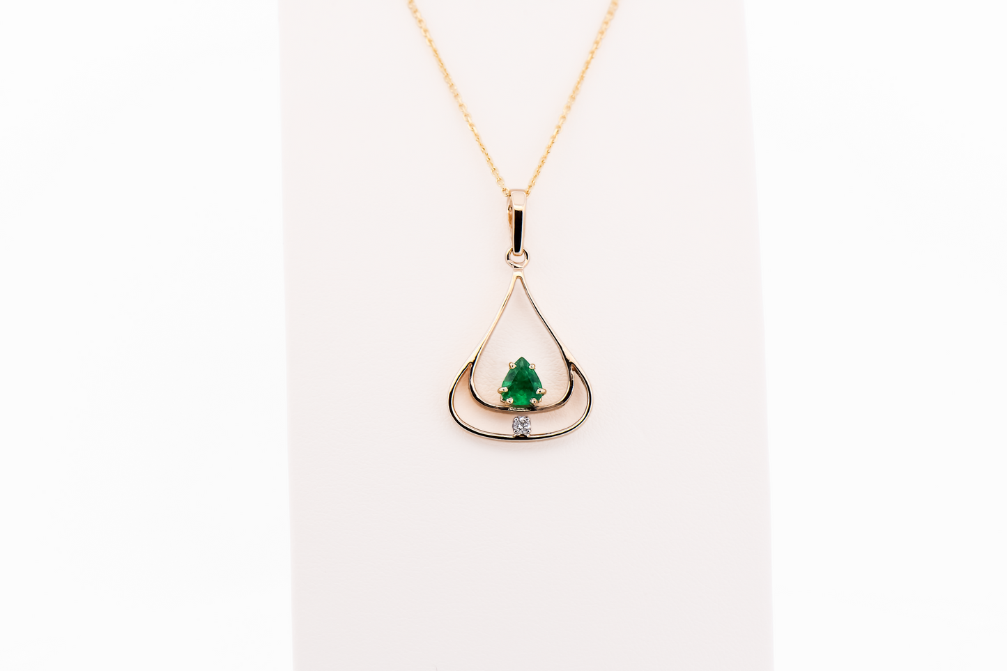 Vintage Emerald & Diamond Pendant with Abstract Yellow Gold Frame
