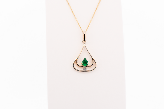 Vintage Emerald & Diamond Pendant with Abstract Yellow Gold Frame