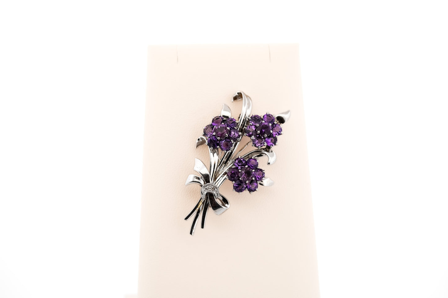 Vintage Floral Spray Brooch with Amethyst Clusters in 9ct & Platinum