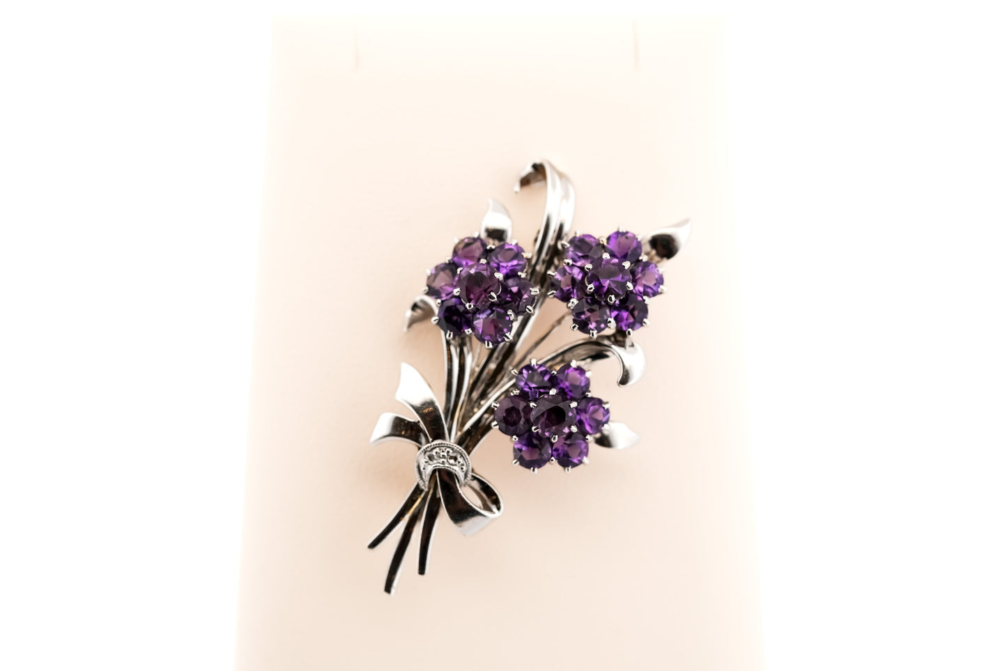 Vintage Floral Spray Brooch with Amethyst Clusters in 9ct & Platinum