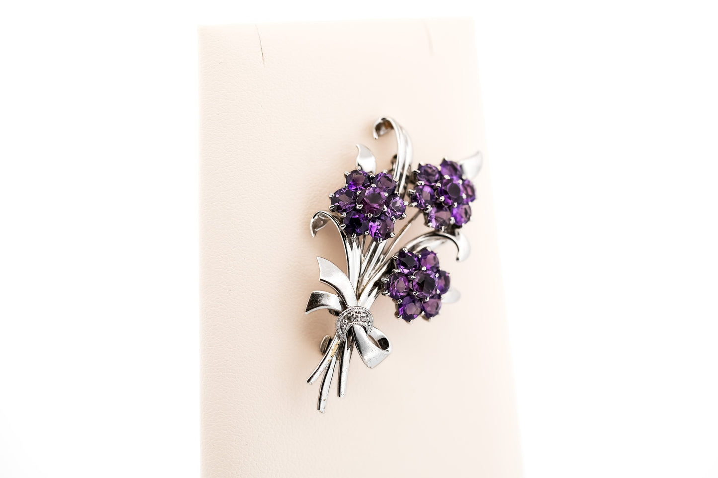 Vintage Floral Spray Brooch with Amethyst Clusters in 9ct & Platinum
