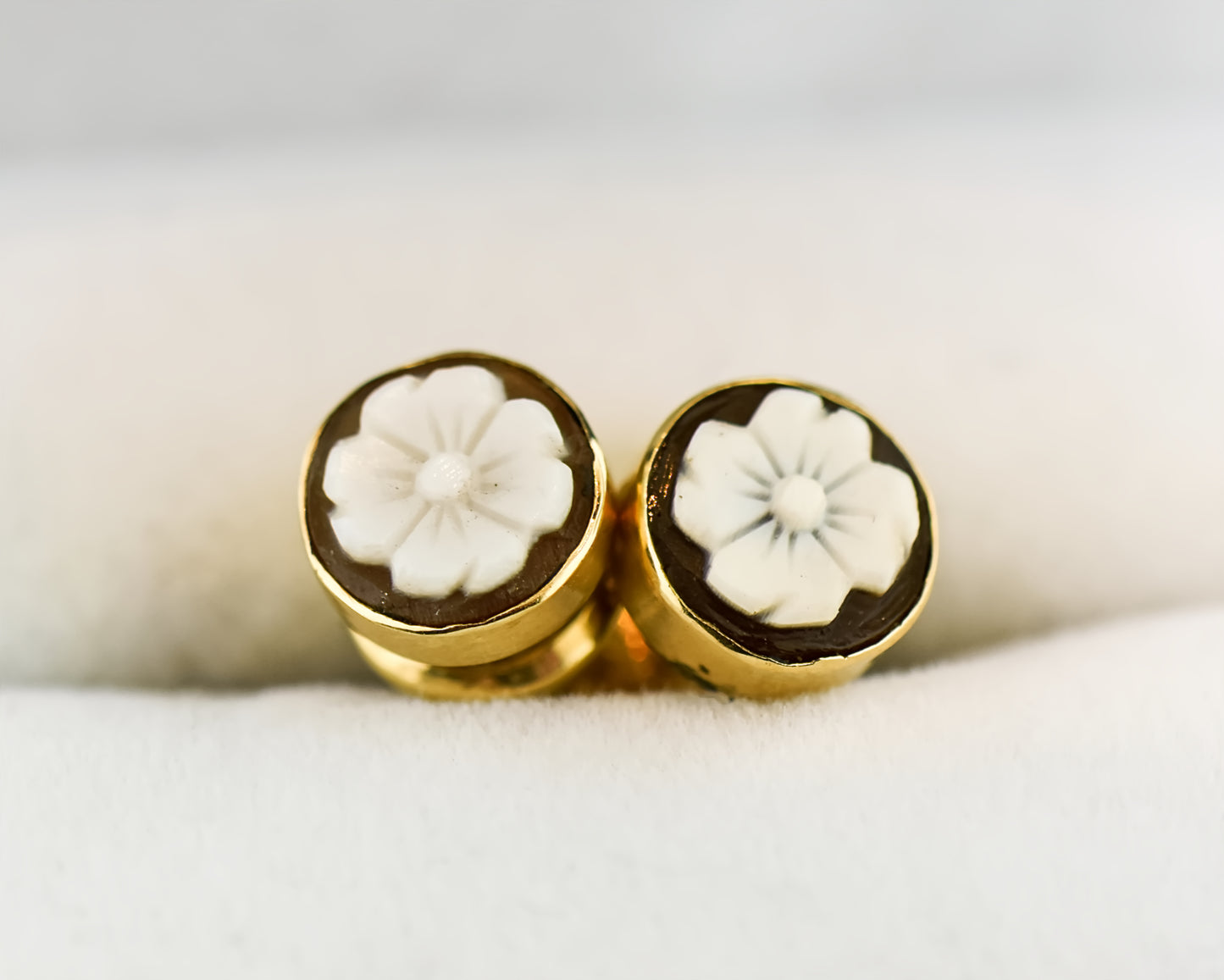 Vintage Flower Cameo Stud Earrings