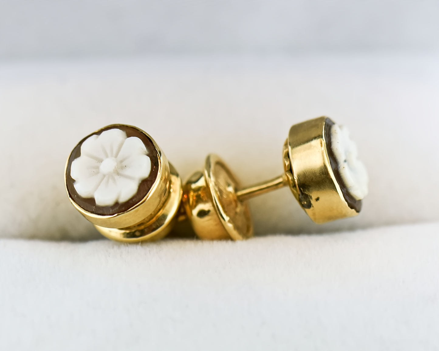 Vintage Flower Cameo Stud Earrings