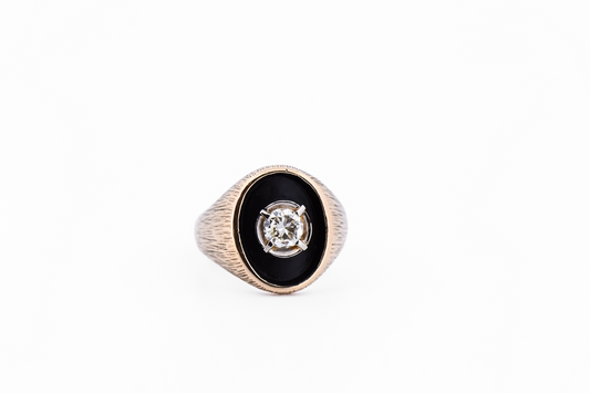 Vintage Gents Diamond Solitaire Pinky Ring with Black Antiqued Background