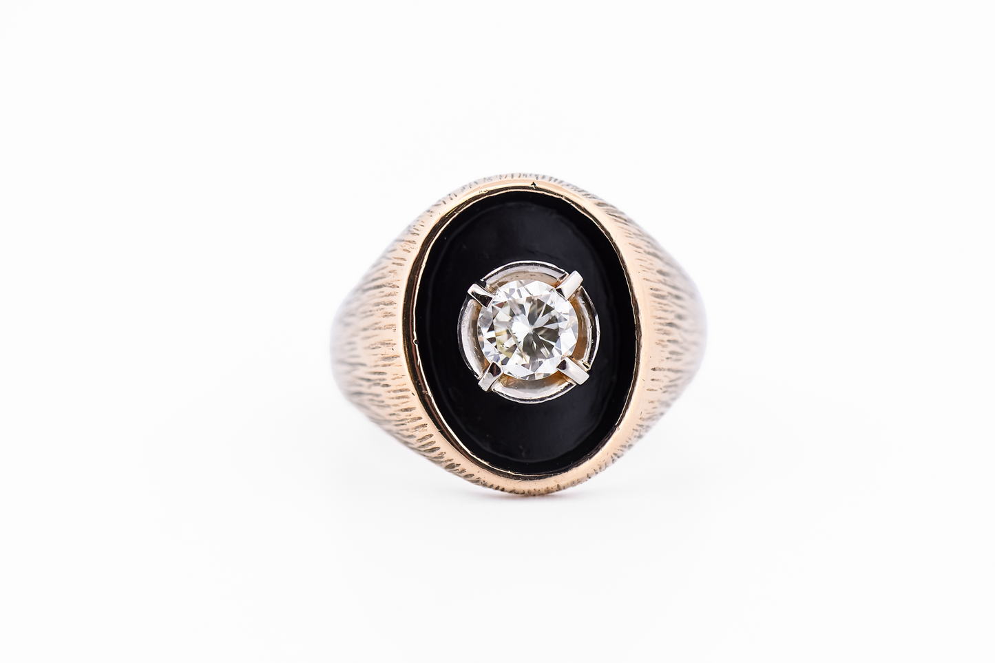 Vintage Gents Diamond Solitaire Pinky Ring with Black Antiqued Background