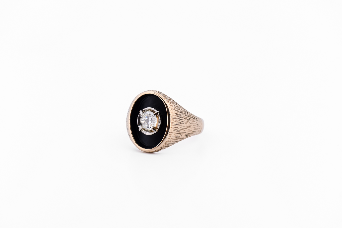 Vintage Gents Diamond Solitaire Pinky Ring with Black Antiqued Background