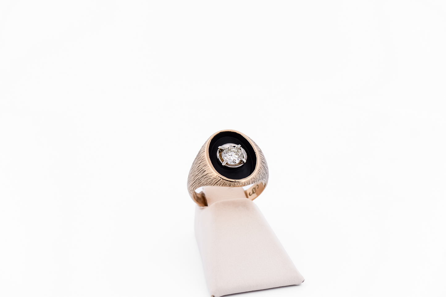 Vintage Gents Diamond Solitaire Pinky Ring with Black Antiqued Background