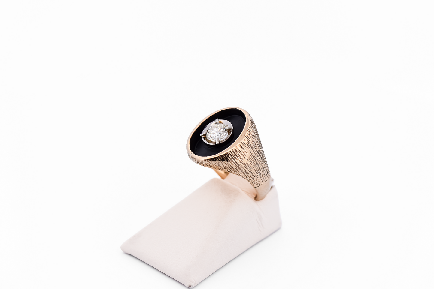Vintage Gents Diamond Solitaire Pinky Ring with Black Antiqued Background