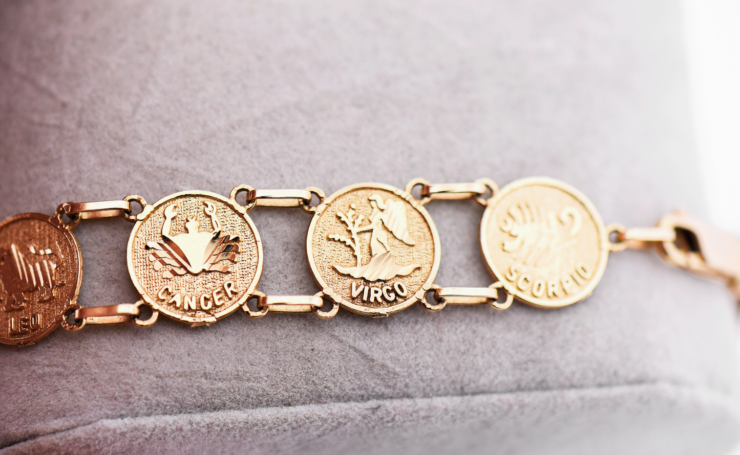 Vintage 14k Gold Astrological Coin Charm Bracelet