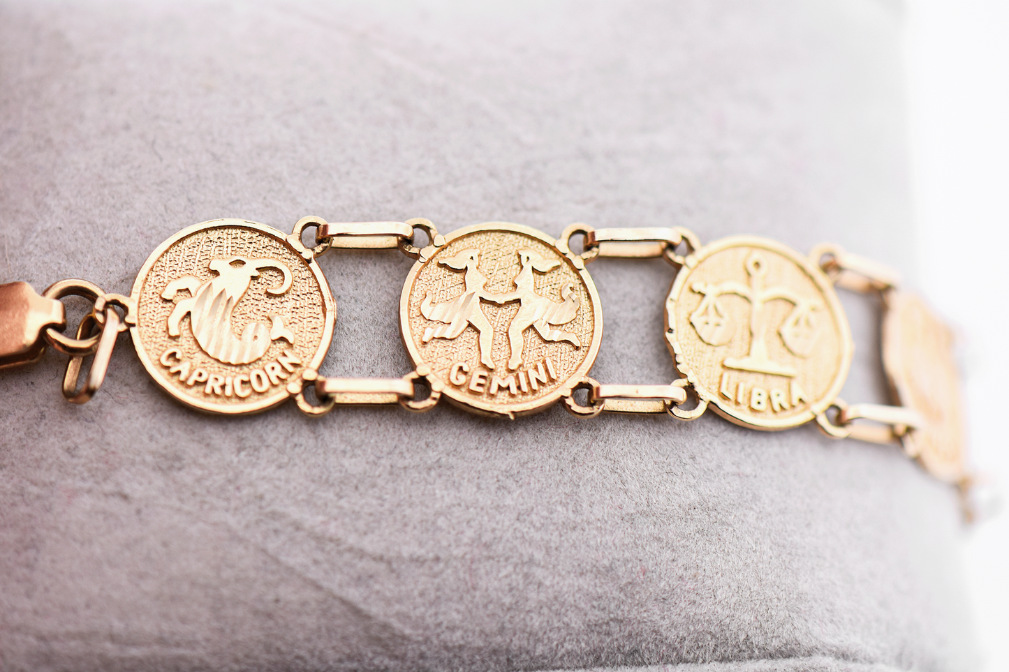 Vintage 14k Gold Astrological Coin Charm Bracelet