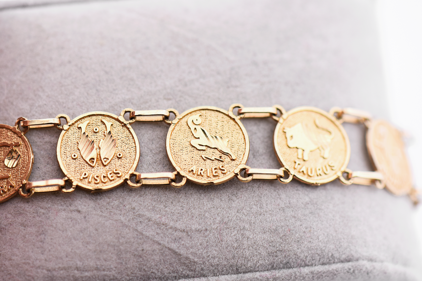 Vintage 14k Gold Astrological Coin Charm Bracelet
