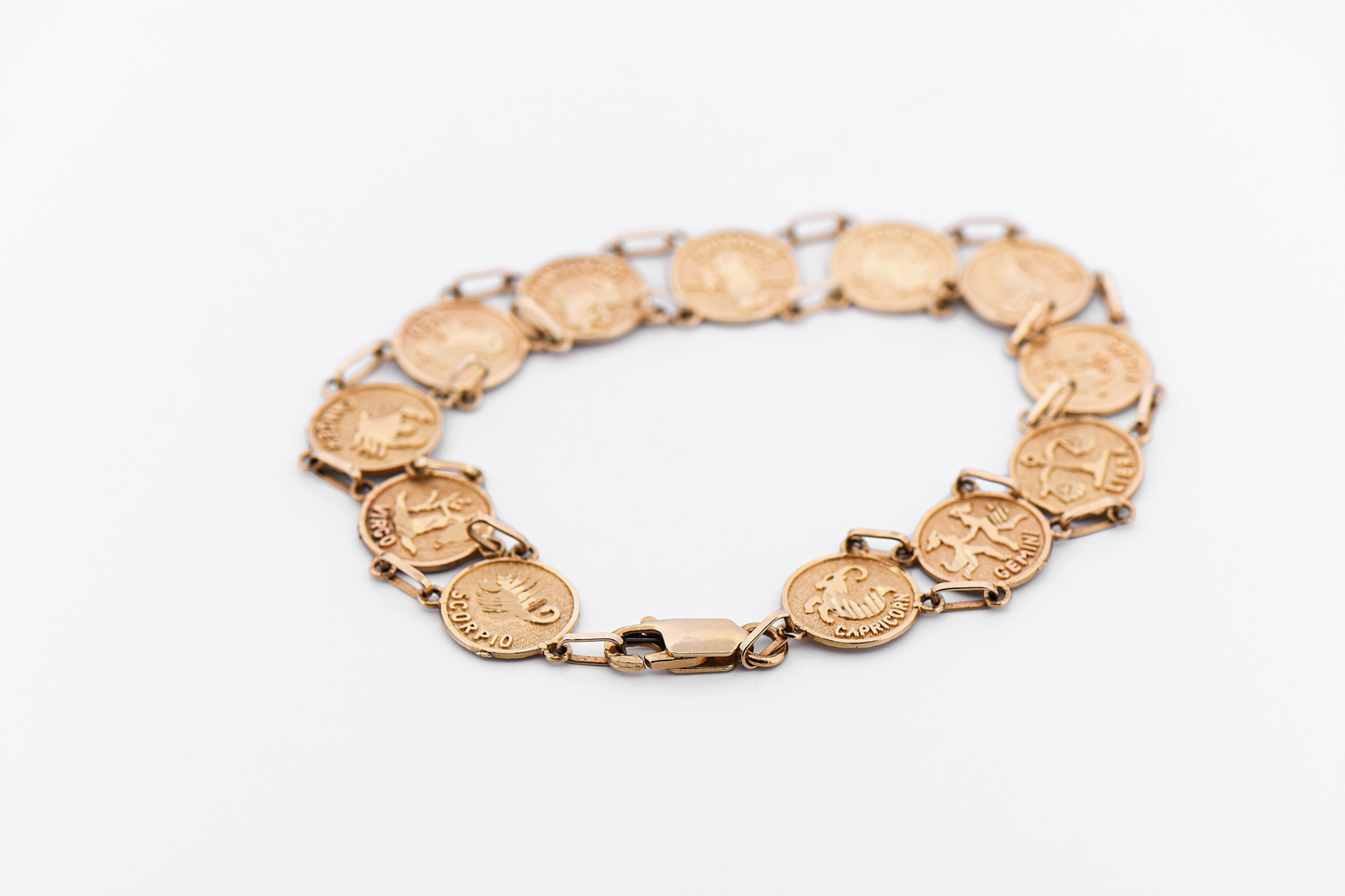 Vintage 14k Gold Astrological Coin Charm Bracelet