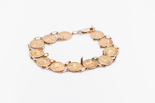 Vintage 14k Gold Astrological Coin Charm Bracelet