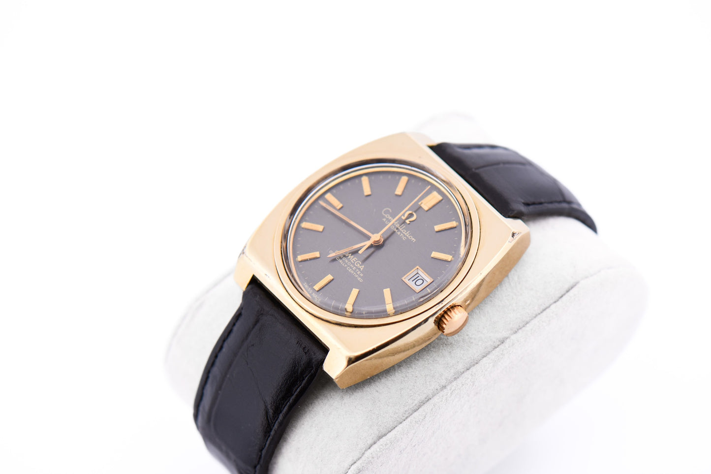 Vintage Gold Capped Omega Constellation Automatic Watch- Unusual TV Case & Grey Dial