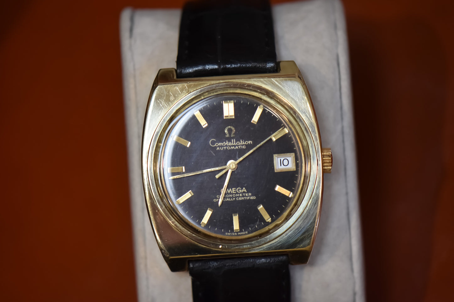 Vintage Gold Capped Omega Constellation Automatic Watch- Unusual TV Case & Grey Dial