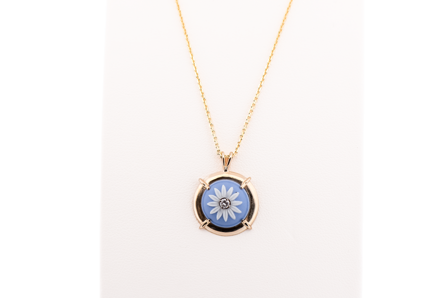 Vintage Gold Pendant with Wedgewood Pottery Flower & Diamond Accent