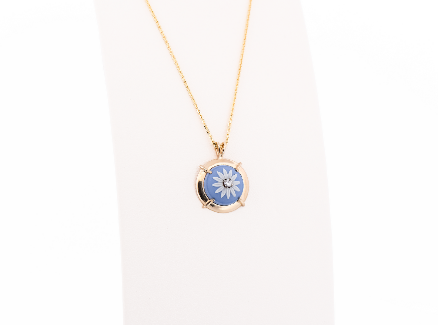 Vintage Gold Pendant with Wedgewood Pottery Flower & Diamond Accent