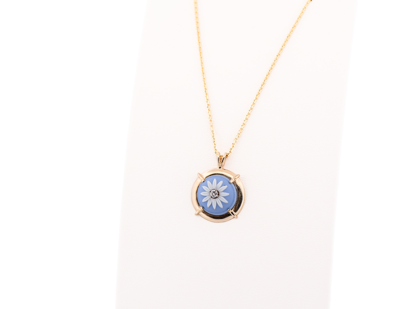 Vintage Gold Pendant with Wedgewood Pottery Flower & Diamond Accent