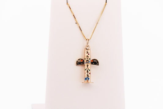 Vintage Gold Totem Pole Charm with Multicolor Enamel Accents