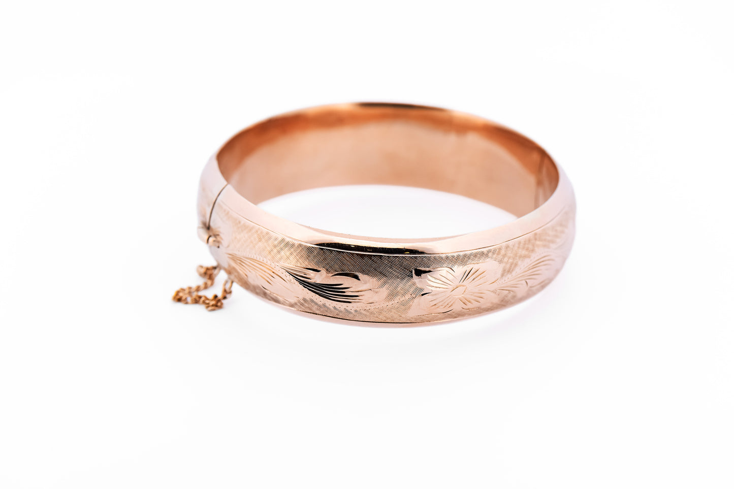 Vintage Hawaiin Hinged Cuff Bracelet with Floral Engraving 10k