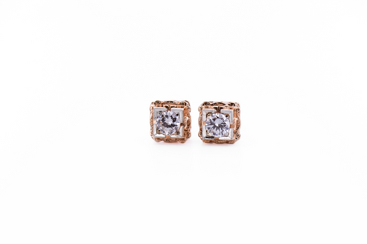 Vintage Illusion-Set Diamond Stud Earrings in Two-Tone Gold with Screw Backs