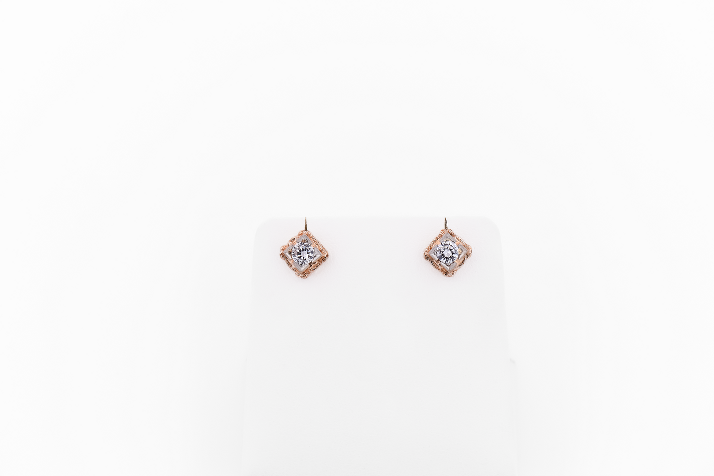 Vintage Illusion-Set Diamond Stud Earrings in Two-Tone Gold with Screw Backs