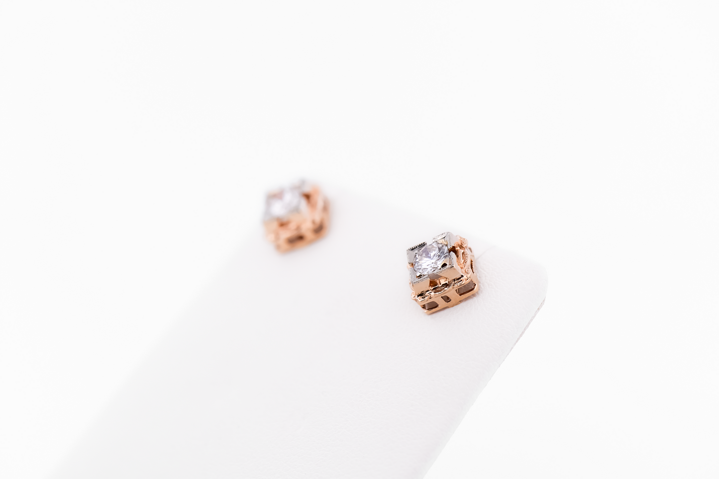 Vintage Illusion-Set Diamond Stud Earrings in Two-Tone Gold with Screw Backs