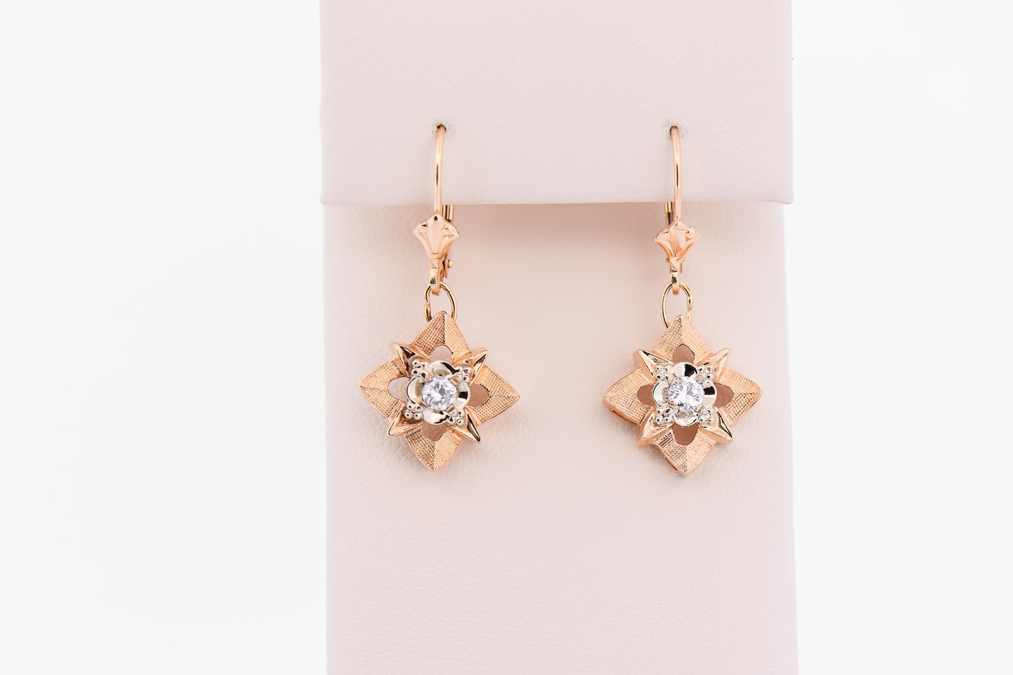 Vintage Illusion-set Dangly Diamond Earrings in Two Tone Gold