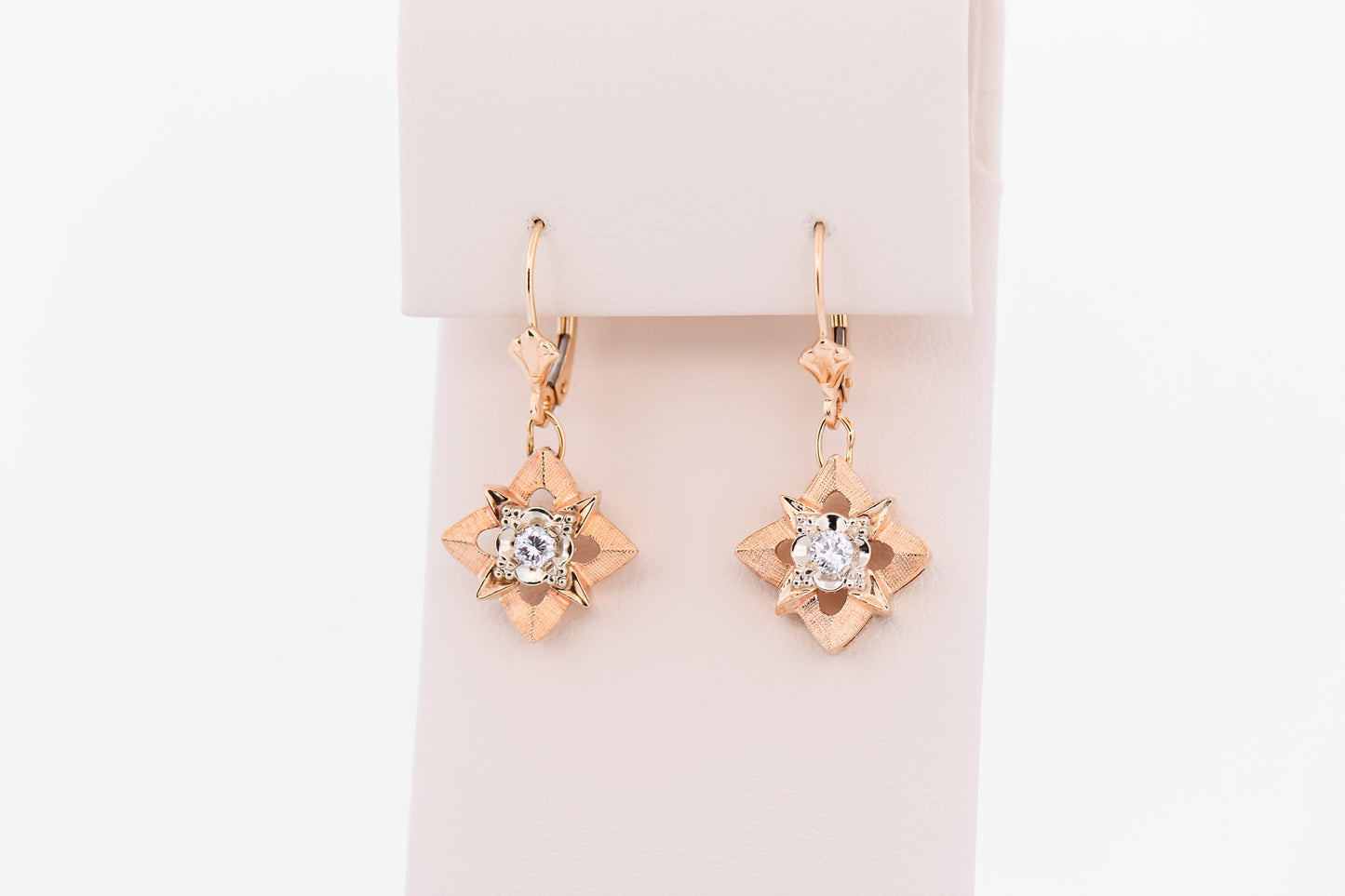 Vintage Illusion-set Dangly Diamond Earrings in Two Tone Gold