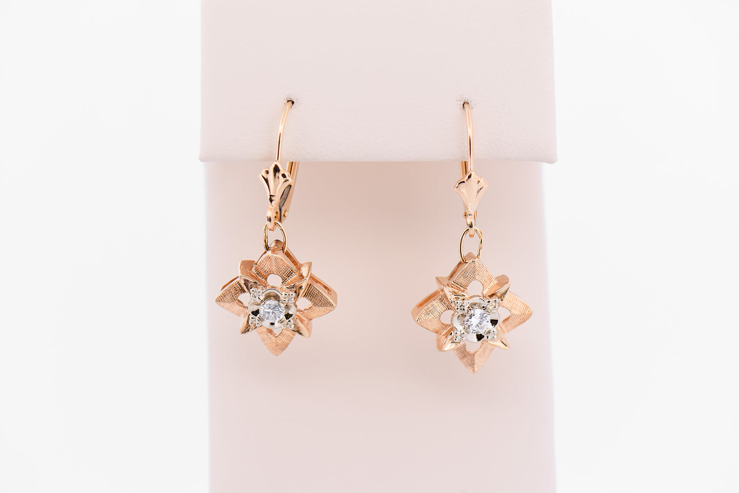 Vintage Illusion-set Dangly Diamond Earrings in Two Tone Gold