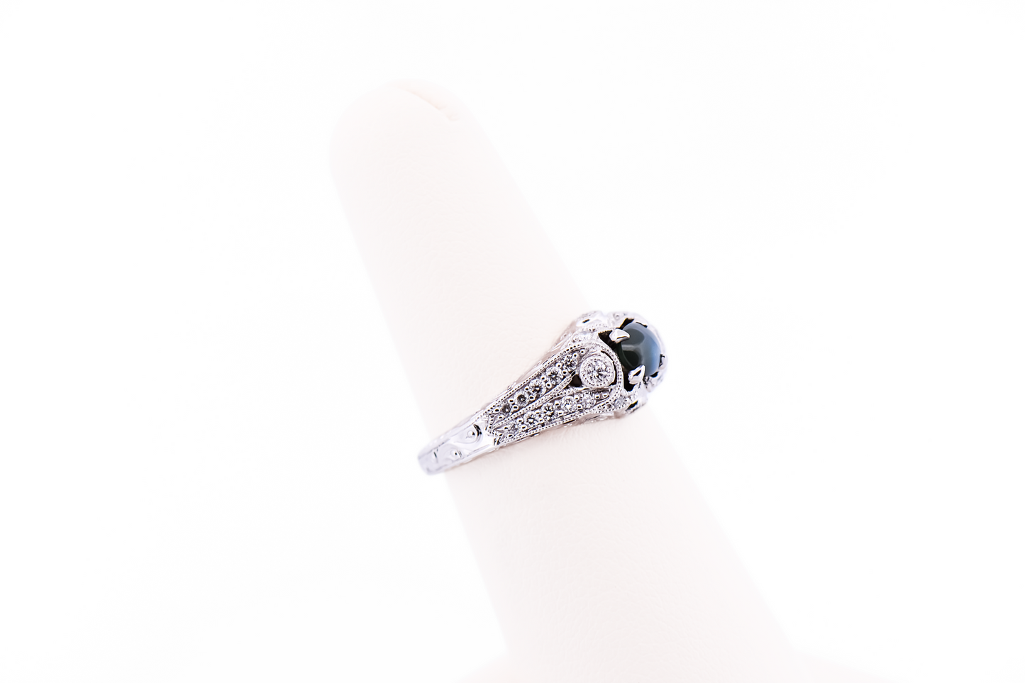 Vintage Inspired Engagement Ring with Rare Natural Cat's Eye Alexandrite & Diamonds