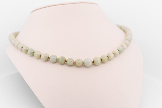 Vintage Jade Bead Necklace with Gold Accents