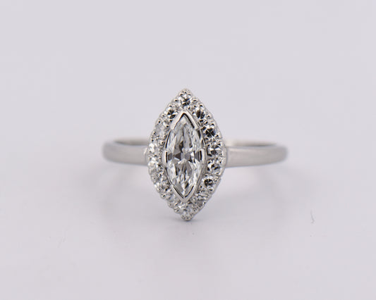 Vintage Marquise Diamond Halo Engagement Ring in Platinum