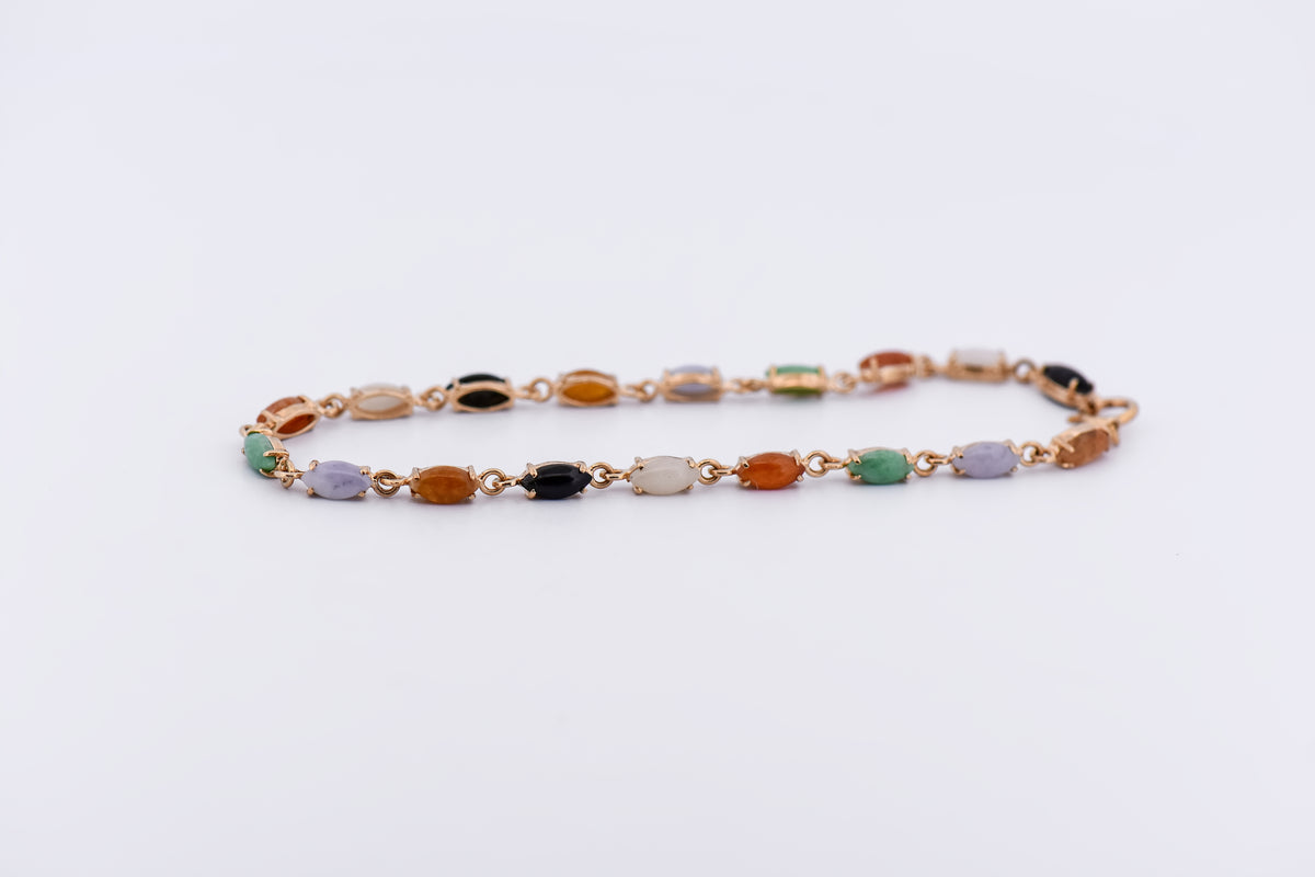 Vintage Multicolor Jadeite Tennis Bracelet 14k Yellow Gold