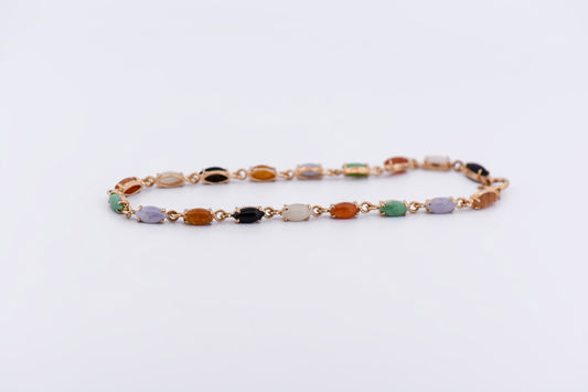 Vintage Multicolor Jadeite Tennis Bracelet 14k Yellow Gold