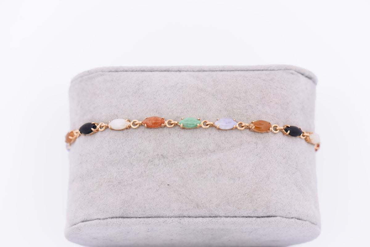 Vintage Multicolor Jadeite Tennis Bracelet 14k Yellow Gold