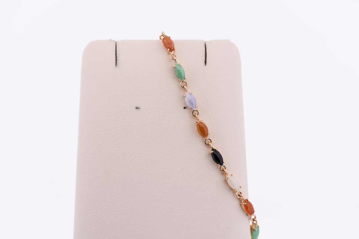 Vintage Multicolor Jadeite Tennis Bracelet 14k Yellow Gold