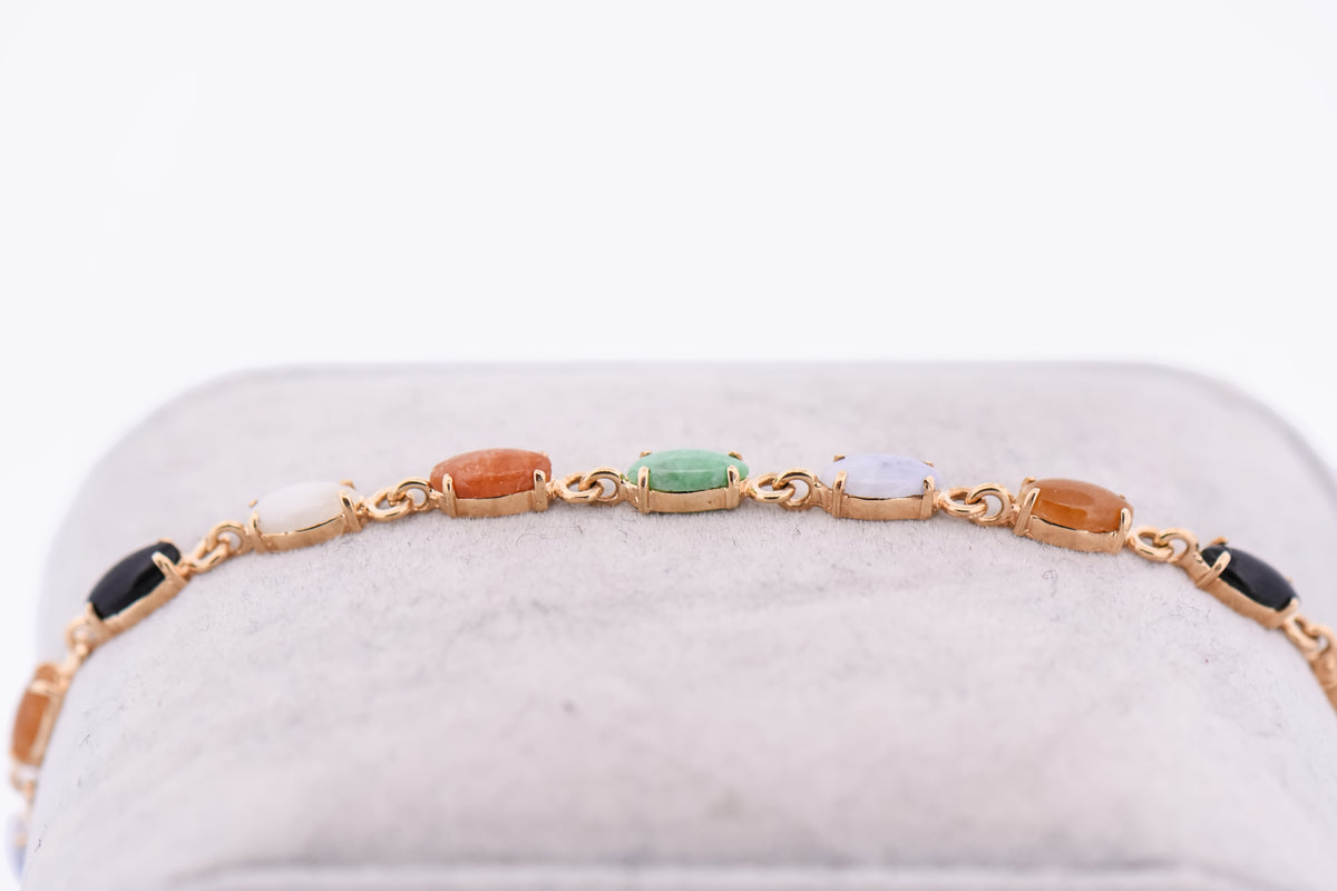 Vintage Multicolor Jadeite Tennis Bracelet 14k Yellow Gold