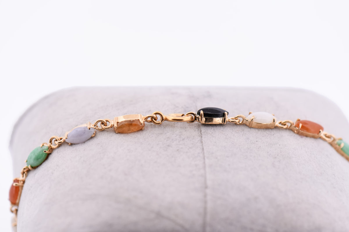 Vintage Multicolor Jadeite Tennis Bracelet 14k Yellow Gold