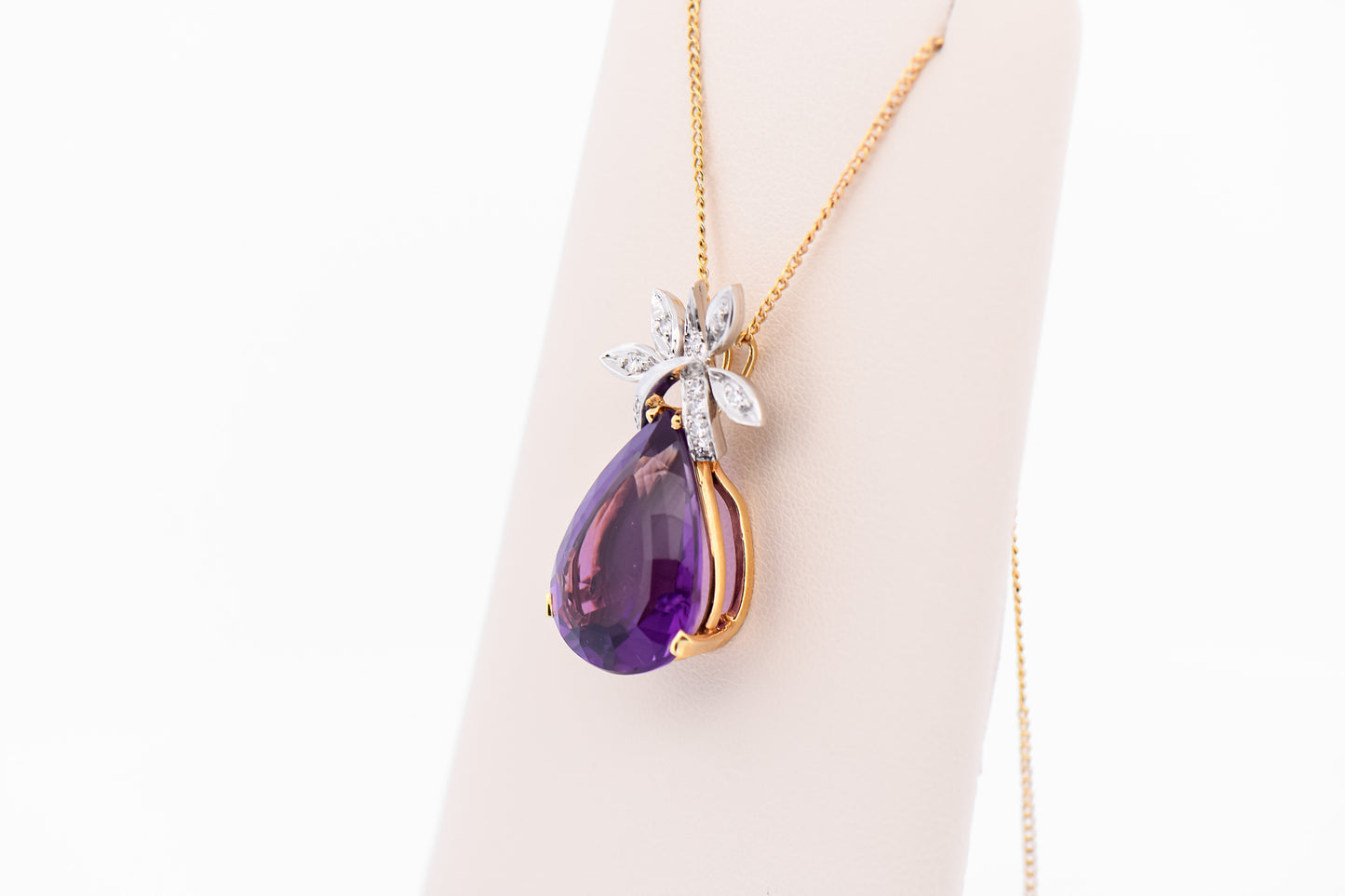 Vintage Pear Shaped Amethyst & Diamond Pendant in 18k Gold