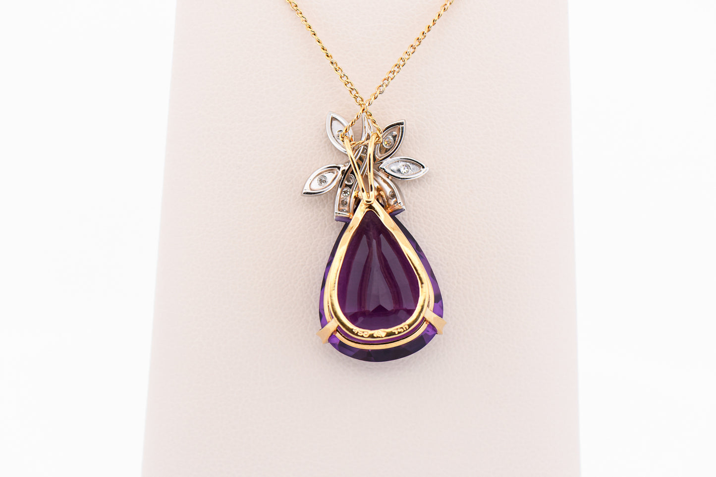 Vintage Pear Shaped Amethyst & Diamond Pendant in 18k Gold