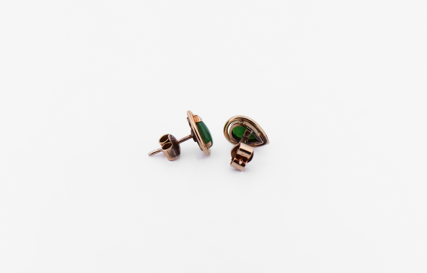 Vintage Pear Shaped Green Jadeite Stud Earrings in 14k Gold