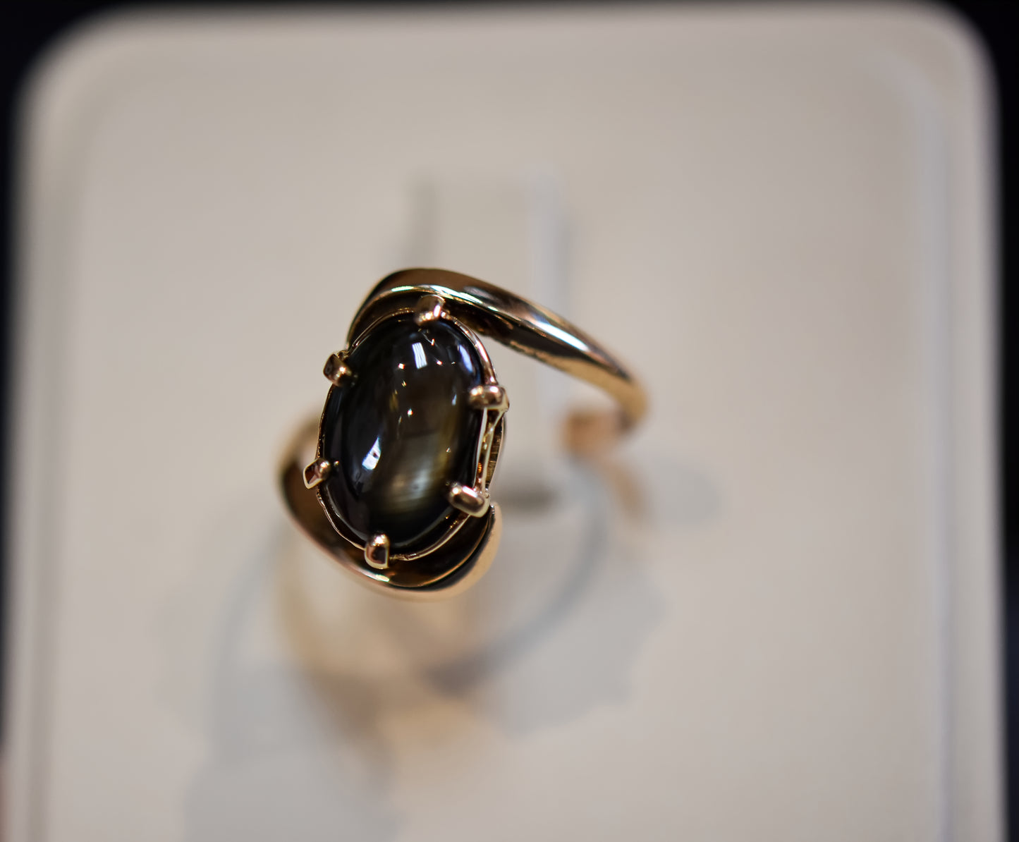 Vintage Rose Gold Solitaire Ring with Oval Black Star Sapphire