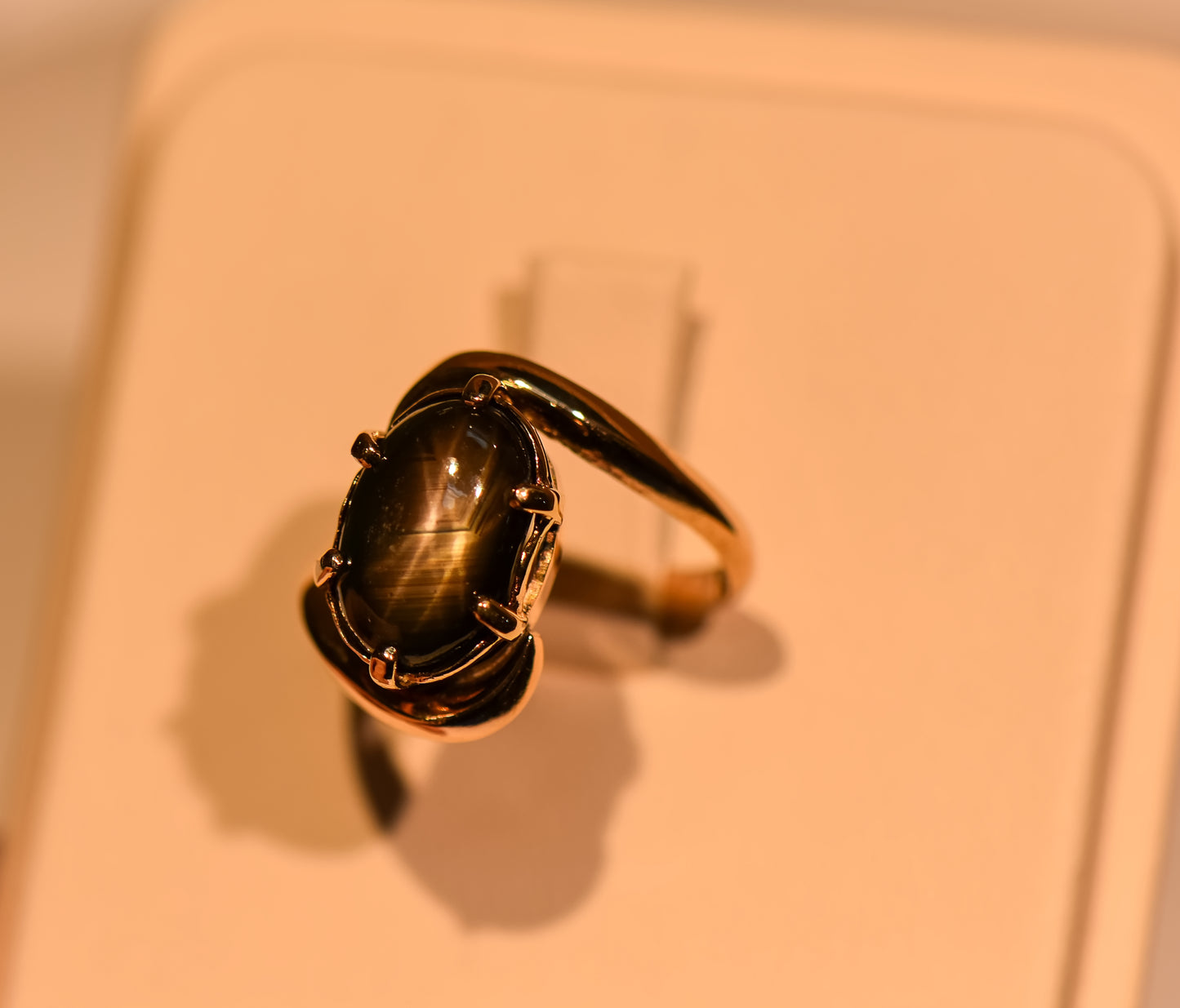 Vintage Rose Gold Solitaire Ring with Oval Black Star Sapphire