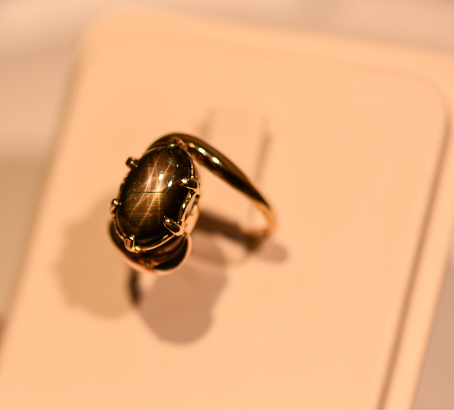 Vintage Rose Gold Solitaire Ring with Oval Black Star Sapphire