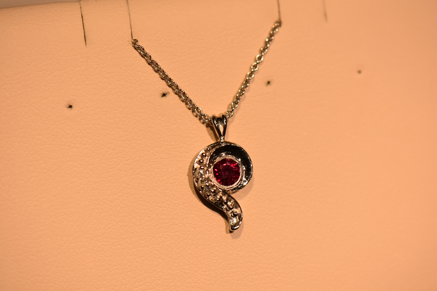 Vintage Ruby & Diamond Paisley Pendant in White Gold