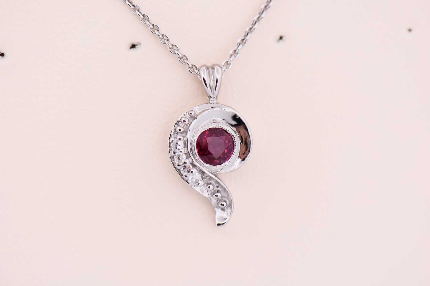 Vintage Ruby & Diamond Paisley Pendant in White Gold