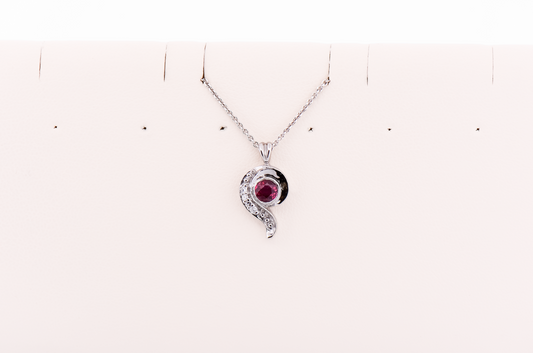 Vintage Ruby & Diamond Paisley Pendant in White Gold